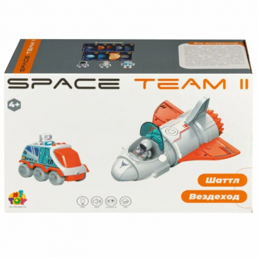 Т24296 1toy Space Team  II 2 в 1 Космический набор (шаттл, вездеход, 3 космонавта). свет. и звук эф.